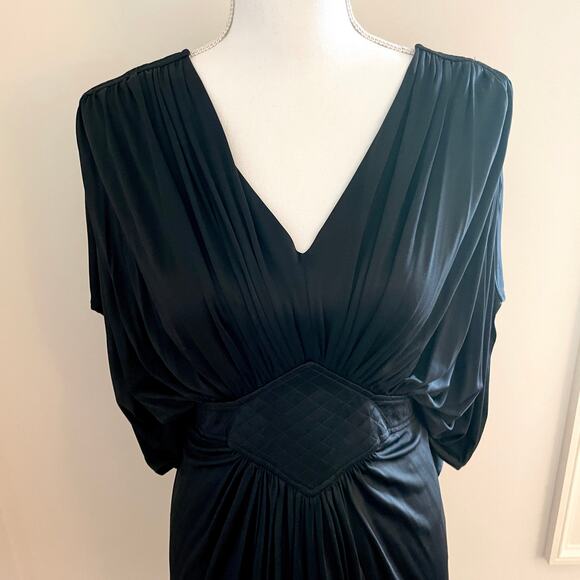 Catherine Malandrino Draped Gathered Cape Dress Gown In Black Size Small - Picture 3 of 12